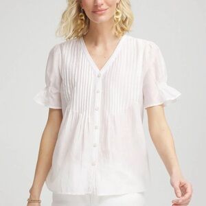 Chico’s Women’s Stunning Pleated Cotton-Silk Shirt Blouse Size 1 or US 8 NWT